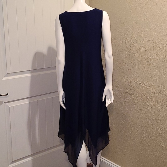 PerSeption Concept Dress Womens S Blue Embellished V-neck Sheer Sharktooth Hem - Picture 2 of 7